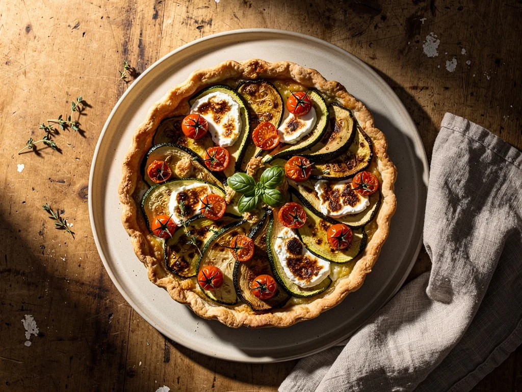 Tarte salée de saison aux légumes du potager et fromage de chèvre